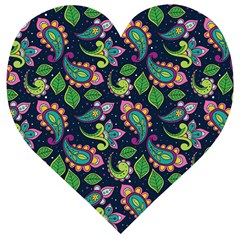 Paisley Green Print Wooden Puzzle Heart by designsbymallika