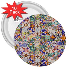 Mosaic Print 3  Buttons (10 pack) 