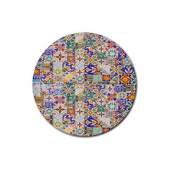 Mosaic Print Rubber Round Coaster (4 Pack)  by designsbymallika