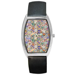 Mosaic Print Barrel Style Metal Watch