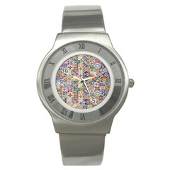 Mosaic Print Stainless Steel Watch