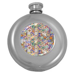 Mosaic Print Round Hip Flask (5 Oz) by designsbymallika