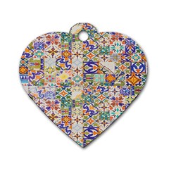 Mosaic Print Dog Tag Heart (one Side) by designsbymallika