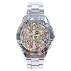 Mosaic Print Stainless Steel Analogue Watch