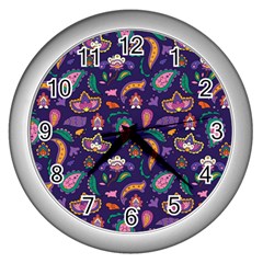 Paisley Print 2 Wall Clock (silver) by designsbymallika