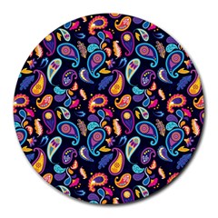 Paisley Baatik Purple Print Round Mousepads by designsbymallika