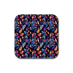 Paisley Baatik Purple Print Rubber Coaster (square)  by designsbymallika