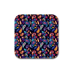 Paisley Baatik Purple Print Rubber Square Coaster (4 Pack)  by designsbymallika