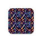 Paisley Baatik Purple Print Rubber Square Coaster (4 pack)  Front