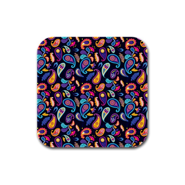 Paisley Baatik Purple Print Rubber Square Coaster (4 pack) 