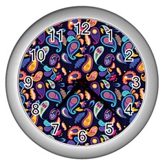 Paisley Baatik Purple Print Wall Clock (silver) by designsbymallika