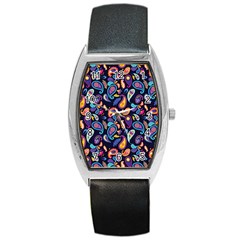 Paisley Baatik Purple Print Barrel Style Metal Watch by designsbymallika