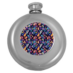 Paisley Baatik Purple Print Round Hip Flask (5 Oz) by designsbymallika