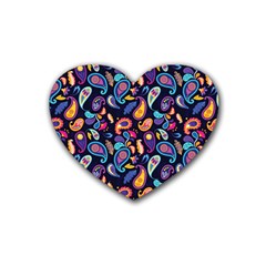 Paisley Baatik Purple Print Rubber Coaster (heart)  by designsbymallika