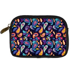 Paisley Baatik Purple Print Digital Camera Leather Case by designsbymallika