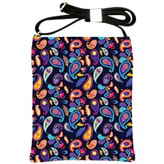 Paisley Baatik Purple Print Shoulder Sling Bag by designsbymallika