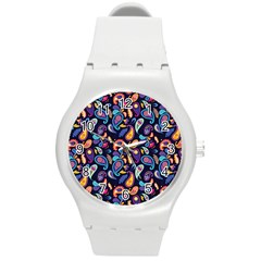 Paisley Baatik Purple Print Round Plastic Sport Watch (m) by designsbymallika