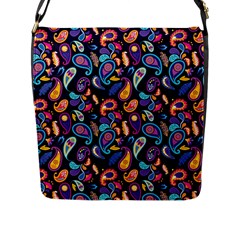 Paisley Baatik Purple Print Flap Closure Messenger Bag (l) by designsbymallika