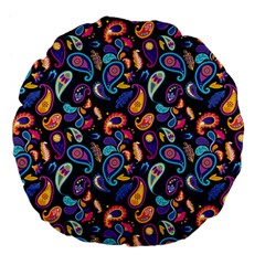 Paisley Baatik Purple Print Large 18  Premium Flano Round Cushions by designsbymallika