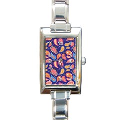 Blue Paisley Print 2 Rectangle Italian Charm Watch by designsbymallika