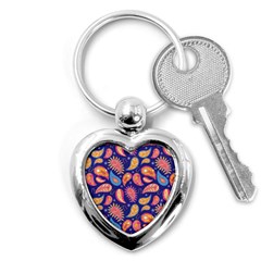 Blue Paisley Print 2 Key Chain (heart) by designsbymallika