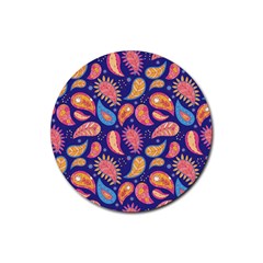 Blue Paisley Print 2 Rubber Coaster (round)  by designsbymallika