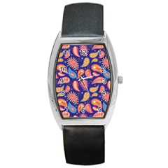 Blue Paisley Print 2 Barrel Style Metal Watch by designsbymallika