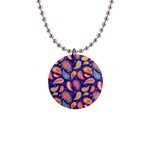 Blue Paisley Print 2 1  Button Necklace Front