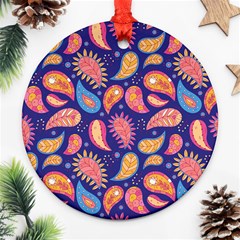 Blue Paisley Print 2 Round Ornament (two Sides) by designsbymallika