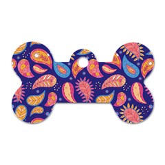 Blue Paisley Print 2 Dog Tag Bone (two Sides) by designsbymallika