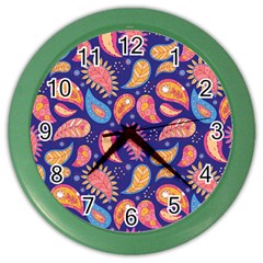 Blue Paisley Print 2 Color Wall Clock by designsbymallika