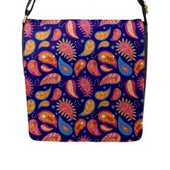 Blue Paisley Print 2 Flap Closure Messenger Bag (l) by designsbymallika