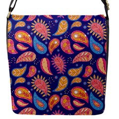 Blue Paisley Print 2 Flap Closure Messenger Bag (s) by designsbymallika