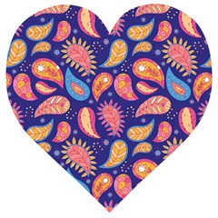 Blue Paisley Print 2 Wooden Puzzle Heart by designsbymallika