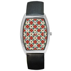 Seamless Red Pattern Barrel Style Metal Watch by designsbymallika