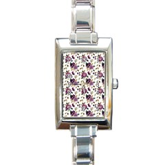 Pretty Dark Magenta Flowers Rectangle Italian Charm Watch