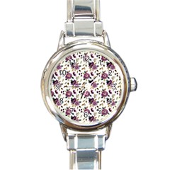 Pretty Dark Magenta Flowers Round Italian Charm Watch