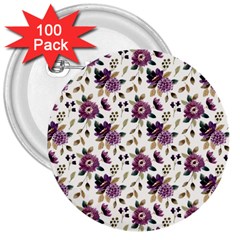 Pretty Dark Magenta Flowers 3  Buttons (100 Pack)  by designsbymallika