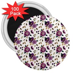 Pretty Dark Magenta Flowers 3  Magnets (100 pack)