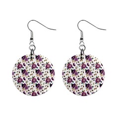 Pretty Dark Magenta Flowers Mini Button Earrings