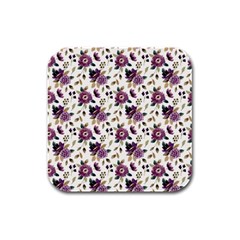 Pretty Dark Magenta Flowers Rubber Square Coaster (4 pack) 