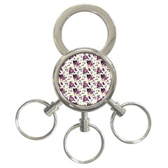 Pretty Dark Magenta Flowers 3-Ring Key Chain