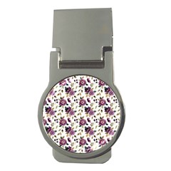 Pretty Dark Magenta Flowers Money Clips (Round) 