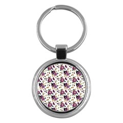 Pretty Dark Magenta Flowers Key Chain (Round)