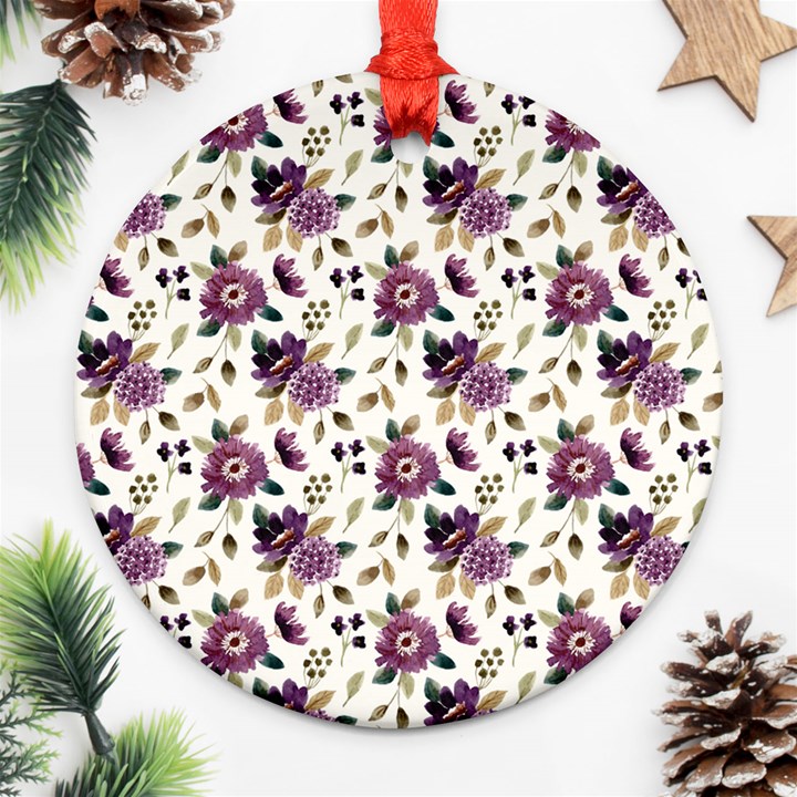 Pretty Dark Magenta Flowers Round Ornament (Two Sides)