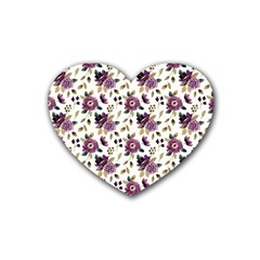 Pretty Dark Magenta Flowers Heart Coaster (4 Pack)  by designsbymallika