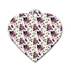 Pretty Dark Magenta Flowers Dog Tag Heart (Two Sides)