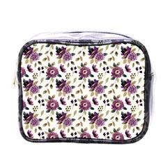 Pretty Dark Magenta Flowers Mini Toiletries Bag (One Side)