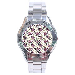 Pretty Dark Magenta Flowers Stainless Steel Analogue Watch by designsbymallika