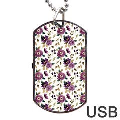 Pretty Dark Magenta Flowers Dog Tag Usb Flash (two Sides) by designsbymallika